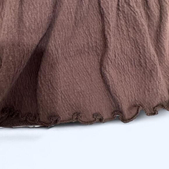 Y2K Fairycore Brown Boho Peasant Skirt Tiered Ruffle Hem Crochet Trim - Picture 5 of 7